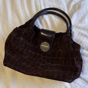 kate spade chocolate suede Crocodile-Embossed shoulder bag